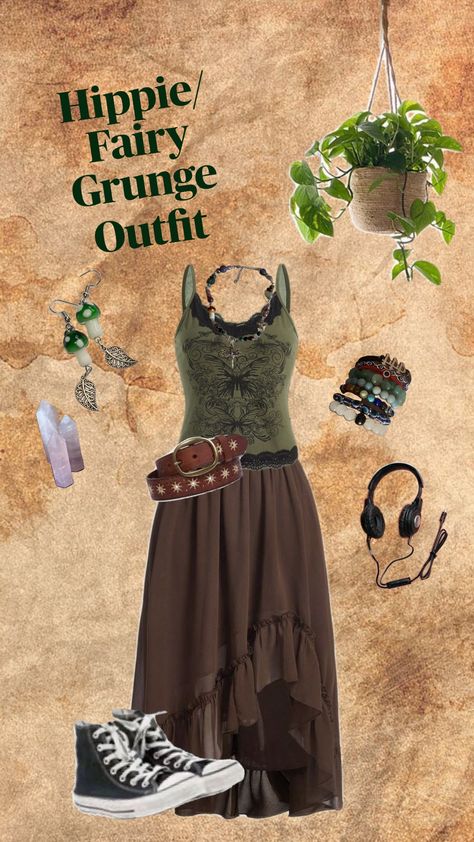 Hippie/ Fairy Grunge Outfit inspired #hippie #fairygrunge #accessories #inspired #outfit Fairy Core Grunge Outfits, Spiritual Hippie Aesthetic, Goth Hippie Outfits, Dark Hippie Outfits, Hippie Grunge Outfits, Hippie Outfits Aesthetic, Hippy Outfits, Hippy Grunge, Fairy Grunge Outfit