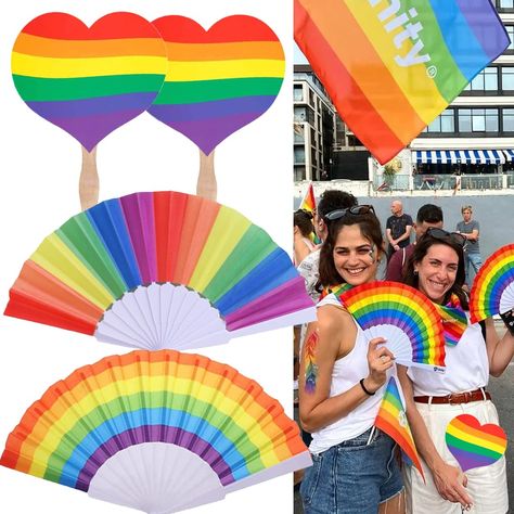 PRICES MAY VARY. 【Package】Set includes 4 pcs handheld folding fans featuring a rainbow colored print to keep you cool during pride events. 【Material】: The fan bone is made up of high quality Plastic Frame and Water Resistant Nylon Fabric, Colorful and durable. 【Size】: Each folding fan measures 9* 1 inches long when folded and fans out to 9* 16.5 inches wide when opened. 【Widely Usage】: Rainbow folding fans can be used for wedding, dancing, decoration, cosplay and cooling yourself. Perfect for st Wedding Dancing, Rainbow Party Decorations, Dance Supplies, Folding Fans, Day Festival, Pride Day, Folding Fan, Rainbow Party, Pride Rainbow