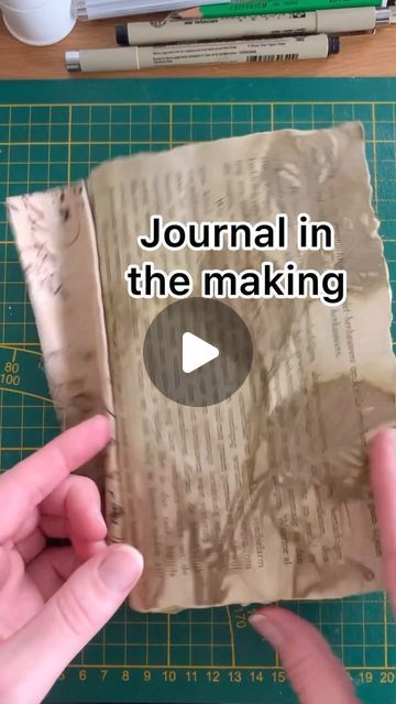 Lize on Instagram: "Part of the process of making a journal. I don't measure the holes for the thread, but when I make a journal with an open spine I do measure it. Fabric: Tim Holtz fabric Paper: Idea-ology Tim Holtz backdrop Journal pages: homemade eco prints Glue: bookbinding glue Thread: bookbinding thread" Making A Journal, Make A Journal, Tim Holtz Fabric, Vintage Journals, Vintage Scrapbook Paper, Vintage Junk, Vintage Junk Journal, Eco Printing, Vintage Journal