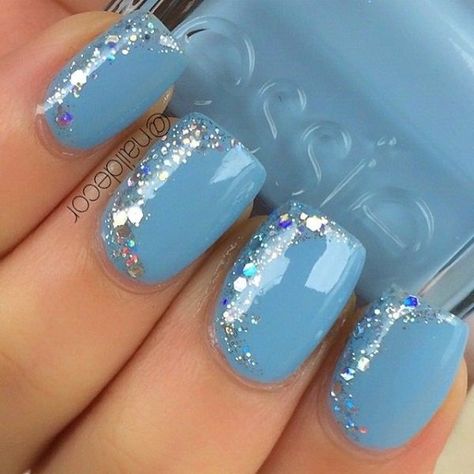 Blue And Silver Nails, Blue Nail Art Designs, Light Blue Nails, Lace Nails, Blue Nail Art, Blue Nail Designs, Blue Nail, Nails Polish, Fancy Nails