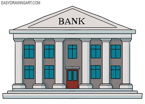 how to draw a bank easy drawing Bank Drawing Building, School Drawing Building, Building Drawing Easy, Bank Drawing, Flower Vase Drawing, How Draw, Village Drawing, Cartoon Building, Bank Building