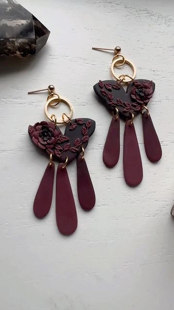 Gothic Clay Earrings, Gothic Polymer Clay Earrings, Gothic Polymer Clay, Amber Rae, Goth Jewellery, Hyper Fixation, Goth Earrings, Handmade Clay Jewelry, Witch Jewelry