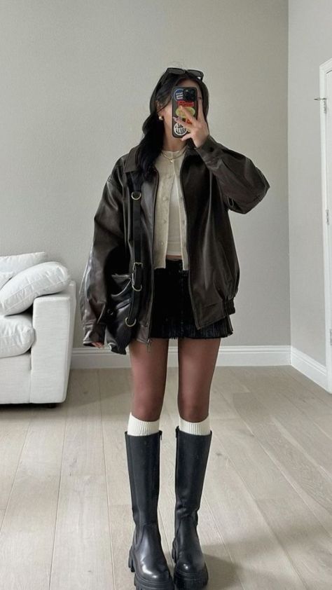 autumn outfit ❀ Winter Skirt Set, Fall Fashion Knee High Boots, Fall Fashion Mini Skirt, Fall Outfit Knee High Boots, Autumn Winter 2024 Fashion Trends Women, Knee High Boots Autumn Outfit, Fall Outfits Skirts Boots, Mini Skirt And Boots Outfit Winter, Fall Outfit Mini Skirt