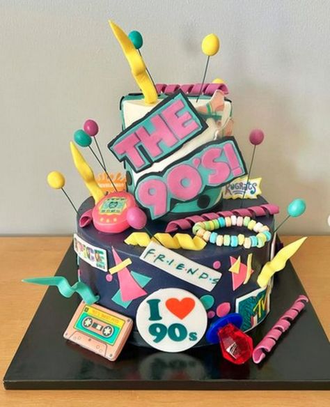 90s Inspired Birthday Cake, 90 Theme Cake Ideas, 90s Theme Cake, 90s Theme Birthday Cake, 90s Theme Cake Ideas, 90s 30th Birthday Cake, 90s Birthday Cupcakes, 90s Cake Ideas, 30th Birthday Cake 90s Theme