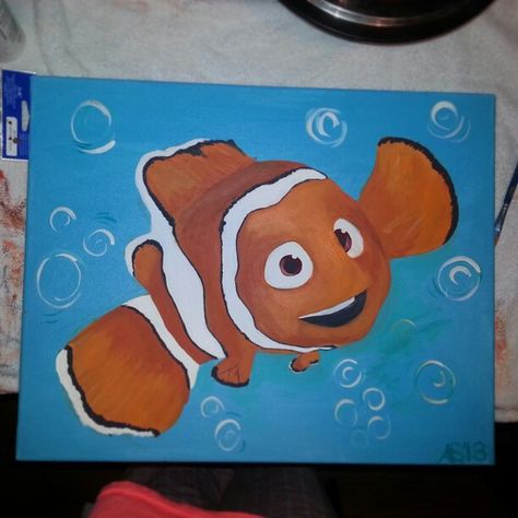 Finding Nemo Canvas-Acrylic Nemo Canvas Painting, Finding Nemo Painting, Nemo Painting, Disney Character Drawings, Disney Canvas Art, Disney Canvas, Character Drawings, Cartoon Character Tattoos, Cartoon Tattoos