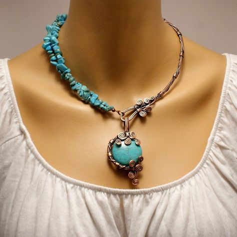 Boho Wedding Necklace, Genuine Turquoise Jewelry, December Birthstone Necklace, Wire Wrapped Turquoise, Copper Anniversary Gifts, Blue Stone Necklace, Red Coral Necklace, Turquoise Statement Necklace, Earthy Jewelry