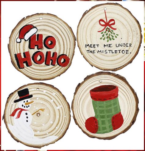 Christmas Wood Crafts - Find your dream items at Amazon.com. Buy them TODAY! Christmas Wood Circles, Mini Wood Slice Crafts, Easy Wood Ornaments, Christmas Ornaments With Wood Slices, Wood Cookie Christmas Ornaments, Fall Wood Slice Ornaments, Small Wood Circle Crafts, Wooden Circle Christmas Ornaments, Small Wood Rounds Crafts