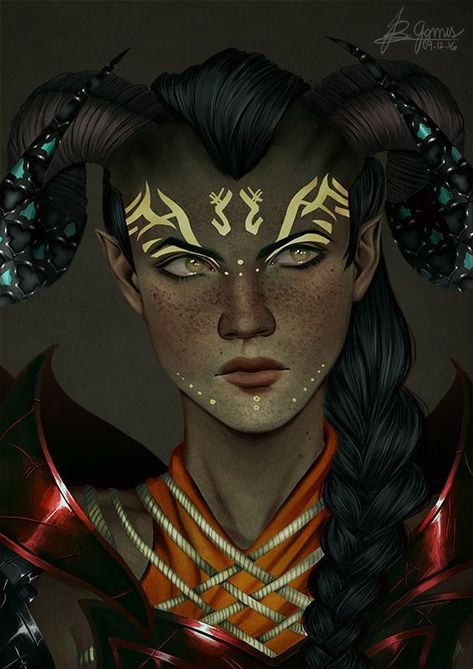 Lady Tiefling | World Anvil Qunari Female, Horn Crown, Fantasy Portraits, Dragon Age Inquisition, Fantasy Races, Dungeons And Dragons Characters, Wow Art, Arte Fantasy, Fantasy Rpg