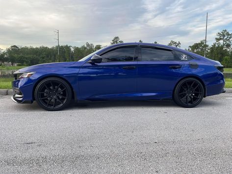 Honda Accord Sport Black, 2019 Honda Accord, Honda Accord Sport, Black Hood, Black Rims, Dream Baby, Blue Car, Sport 2, Whips