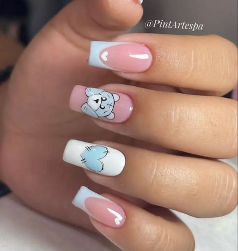 Summer Nail Aesthetic, Blue Pink Nails, Reveal Nails, Aesthetic Summer Nails, Gender Reveal Nails, Summer Nails Ideas, Summer Nails 2023, Girls Nail Designs, Nail Aesthetic