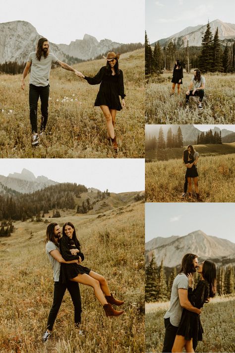 Couples Photo Shoot Mountains, Mountain Fall Photoshoot, Couples Photoshoot In Mountains, Colorado Couple Photoshoot, Couples Photoshoot Boho, Mountain Top Photoshoot, Hiking Couples Photoshoot, Mountain Couple Shoot, Montana Couples Photoshoot