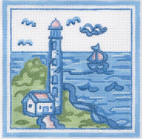 Hadley Lighthouse Hadley Pottery, Needlepoint Accessories, Needle Art, Needlepoint Canvases, Plastic Canvas Patterns, Canvas Patterns, Square Design, Plastic Canvas, Cross Stitch Embroidery