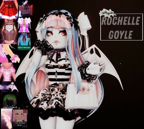 Rochelle Goyle Royale High, Living Doll Royal High, Royal High Outfits Monster High, Scarecrow Royale High, Monster High Rh Outfits, Villain Royale High, Royal High Monster High, Black And White Royale High, Royale High Cosplay Outfits