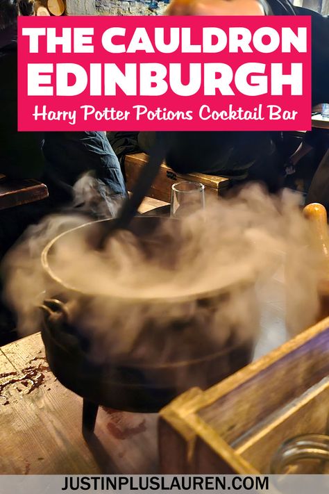 The Cauldron Edinburgh is an interactive potions cocktail bar with a wizard theme. Create your own cocktails, a must for Harry Potter fans.  Harry Potter cocktail bar Edinburgh | Things to do in Edinburgh | Edinburgh cocktail bar | Potions bar Edinburgh | Harry Potter potions bar  | What to do in Edinburgh | Things to do in Edinburgh at night | Best bars in Edinburgh | Best pubs in Edinburgh Potion Bar, Edinburgh Harry Potter, Edinburgh Bars, Harry Potter Cocktails, Honeymoon In Scotland, Potions Recipes, Scotland Travel Guide, Scotland Vacation, Harry Potter Potions