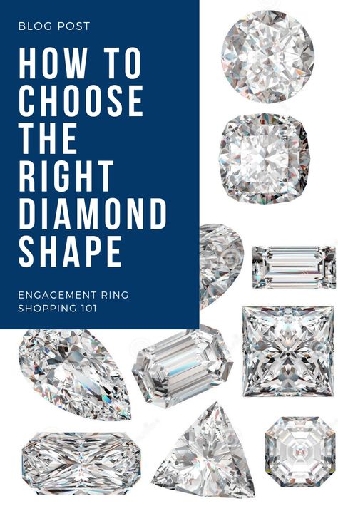 Choosing the right diamond shape for her engagement ring. Learn more about each shape in our blog post! | diamond education | custom design Diamond Ring Shapes Chart, Different Diamond Shapes, Diamond Shapes Chart, 2025 Engagement Rings, Best Ring Shape For Your Hand, Engagement Rings Shape Guide, Engagement Rings Cuts Chart, Engagement Ring Shapes Chart, Diamond Cuts Chart