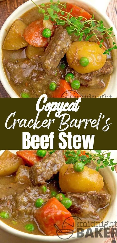 Copycat Cracker Barrels' Beef Stew is a very easy and hearty family dinner recipe. It's made with pantry ingredients and so easy to make. Perfect stew to make for Father's Day dinner. Cracker Barrel Restaurant, Cracker Barrel Copycat Recipes, Copycat Cracker Barrel, Cracker Barrel Recipes, Restaurant Recipes Famous, Copykat Recipes, Copycat Restaurant Recipes, Famous Recipe, Beef Stew Recipe