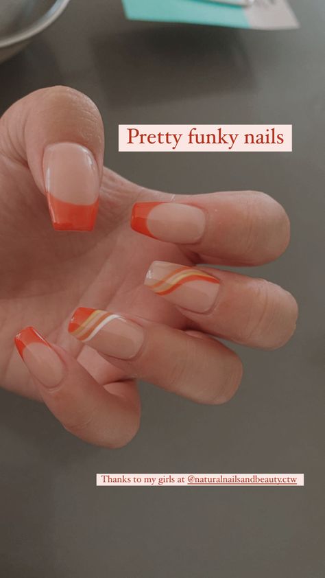 Nail art, acrylic nails, coffin dhape, orange swirl nails, french tip orange. Orange French Nail Designs, Nails French Tip Orange, Swirl Nails French Tip, French Tip Orange, Orange Swirl Nails, Orange Coffin Nails, Translucent Nails, Nail Art Acrylic Nails, Orange Acrylic Nails