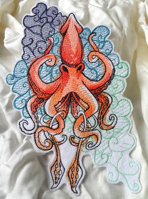 Calamar gigante grande tatuaje estilo por FivePointsEmbroidery, $28.00 Squid Tattoo, Unicorn Farts, Octopus Drawing, Giant Squid, Octopus Tattoo, Large Tattoos, Fish Art, Animal Tattoos, Illustration Character Design