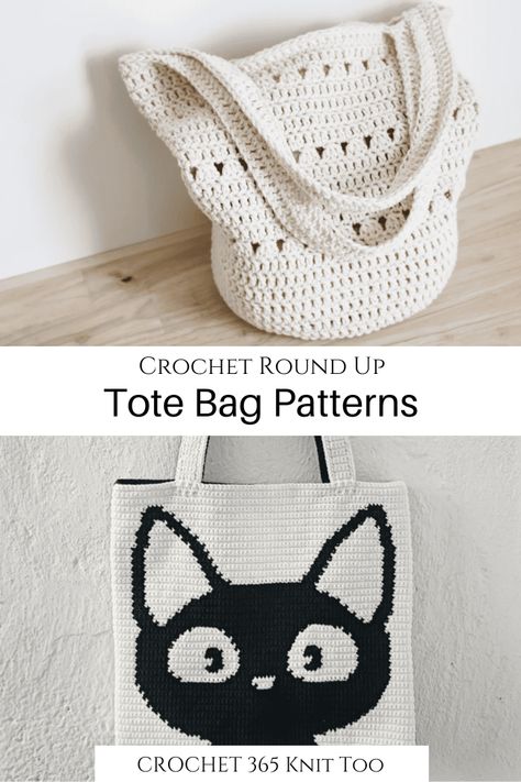 These tote bags are a must make! #crochet #crochettotebag #crochetbag #crochet365knittoo #crochetbagpattern #crochettotebagpattern Free Crochet Bags And Totes Pattern, Crochet Cat Bag Pattern Free, Crochet Cat Bag, Crochet Robot, Cat Bag Pattern, Cat Bag Crochet, Crochet Bag Ideas, Tote Bag Patterns, Crochet Store