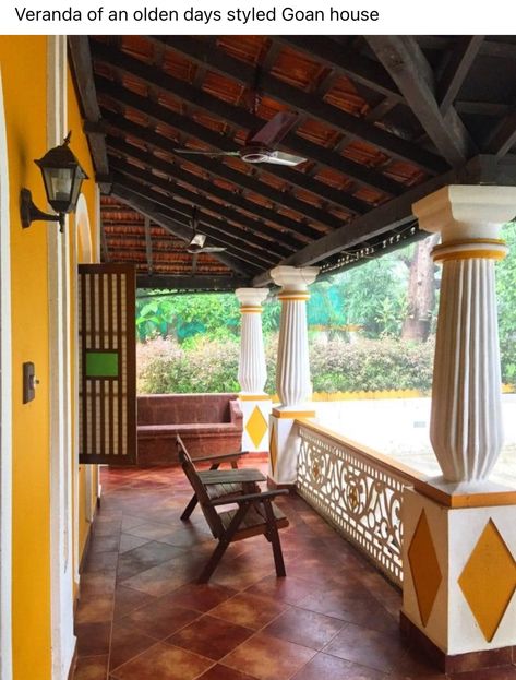 Goan Architecture, White Pillars, Island Pool, Wooden Ceiling, Pool Villa, Goa India, Wooden Ceilings, Tropical Getaways, Yellow Walls