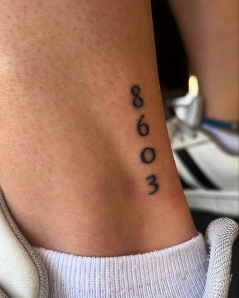 Small number tattoo. Its actually two area codes that happen to lap over Phone Number Tattoo, Apartment Number Tattoo, Vertical Number Tattoo, Vertical Ankle Tattoo, Postcode Tattoo, Ankle Number Tattoo, House Number Tattoo, 614 Tattoo, Address Tattoo Ideas