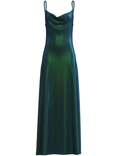 emerald green lurex detailing cowl neck open back spaghetti straps floor-length Green Velvet Wedding Guest Dress, Halter Green Dress, Hunter Green Gown, Vestido Verde Aesthetic, Green Formal Dress Long, Teal And Gold Dress, Green Long Gown, Green Emerald Dress, Elegant Green Dress