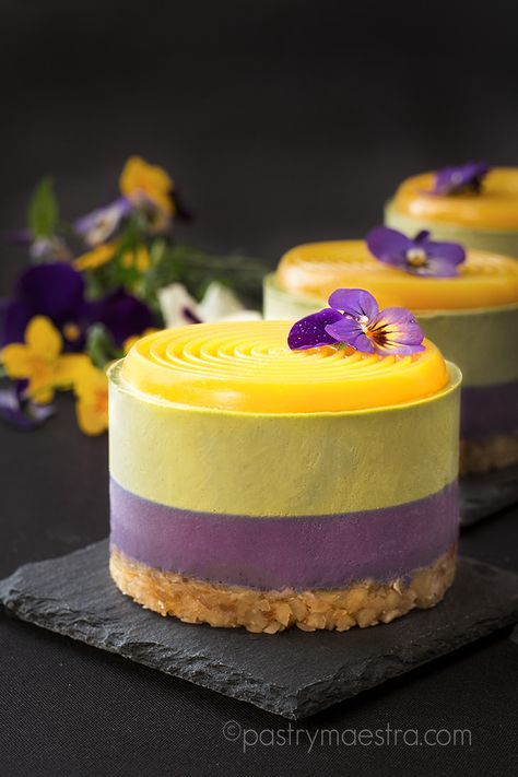 Mini Patisserie, Passion Fruit Cake, Gourmet Cakes, Colorful Desserts, Raw Cake, Gourmet Desserts, Small Desserts, Raw Desserts, Mousse Recipes