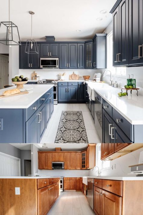 Restore Old Kitchen Cabinets, Revamp Kitchen Cabinets Before And After, Old Wood Kitchen Cabinets Makeover Before And After, Painted Old Kitchen Cabinets Before And After, Refinish Wood Cabinets Kitchen, Old Kitchen Cabinet Makeover Paint, Refinish Old Cabinets, Kitchen Cabinet Refinishing Ideas, Wood Kitchen Cabinets Painted