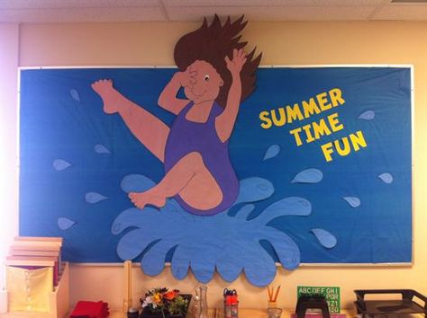 Summer Bulletin Board Idea Elementary Bulletin Board Ideas, Beach Bulletin Boards, Summer Bulletin Board, Hallway Bulletin Boards, Office Bulletin Boards, Elementary Bulletin Boards, Summer Bulletin Boards, Classroom Boards, Teacher Bulletin Boards