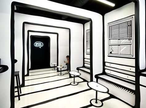 Black And White Cafe Interior Design, Black White Cafe Interior, Cold Brew Bar, Cafe Black And White, 2d Black And White Cafe, Black And White Cafe, Interior Architecture Sketch, Brew Bar, Furniture Design Sketches