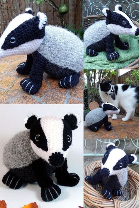 Honey Badger Crochet Pattern Free, Badger Crochet Pattern, Crochet Badger, Badger Pattern, Crochet Critters, Mini Animals, Honey Badger, Crochet Animal, Animal Patterns