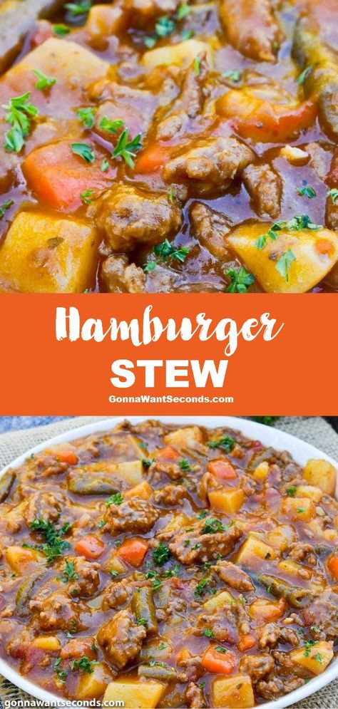 Hamburger Stew Recipes, Casseroles Beef, Ground Beef Stews, Hamburger Stew, Hamburger Soup, Cold Weather Food, Soups Stews, Beef Stew Recipe, Jambalaya