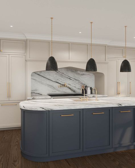 What's the heart of the home? A stunning kitchen.  Combining navy blue cabinetry, elegant marble countertops, and gold accents creates a timeless and sophisticated space. 💙  This kitchen blends functionality with style, perfect for entertaining or enjoying a quiet meal. 🍽️  For all inquiries, feel free to email us at info@tizianaaiello.com.   #homeinterioruk #decoratingmyhome #kitchengoals #realhomesofinstagram #decoratingstudio #interiordesignuk #architecture #sophisticatedspaces Navy Blue Kitchen Island, Blue Cabinetry, Navy Blue Kitchen Cabinets, Classical Kitchen, Blue Kitchen Island, Navy Blue Kitchen, Navy Kitchen, White Marble Floor, Interior Desig