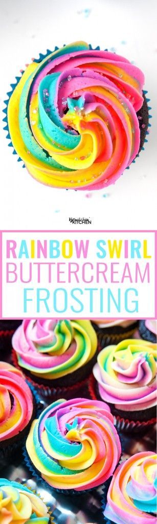 This rainbow swirl buttercream frosting brings a huge pop of color to cupcakes and cakes for birthday parties or any cake recipe. Such a pretty dessert and the rainbow frosting is so easy to do. An easy how to pipe a rainbow swirl tutorial. | thebewitchinkitchen.com More Tie Dye Cupcakes Frosting, Frost Cupcakes, Rainbow Frosting, Homemade Buttercream Frosting, Trolls Birthday Party, Wilton Cake Decorating, Buttercream Frosting Recipe, Pretty Dessert, Frosting Recipe