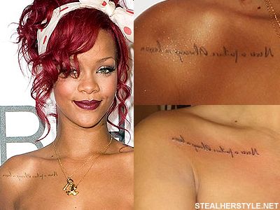 “Never a failure, always a lesson” tattooed just below her right shoulder, backwards, so she can read it in the mirror. Rhianna Tattoos, Tattoos For Her, Rihanna Tattoo, Tatoo Inspiration, Mirror Words, Tasteful Tattoos, Steal Her Style, Foot Tattoo, Celebrity Tattoos