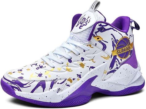 Amazon.com | WELRUNG Men's Women's High Top Basketball Shoes Breathable Non Slip Outdoor Sneakers Fashion Shoes Purple 8/6.5 US | Basketball Purple Basketball Shoes, Purple Basketball, High Top Basketball Shoes, Best Basketball Shoes, Top Basketball Shoes, Shoes Purple, Womens Basketball Shoes, Breathable Sneakers, Sports Fashion