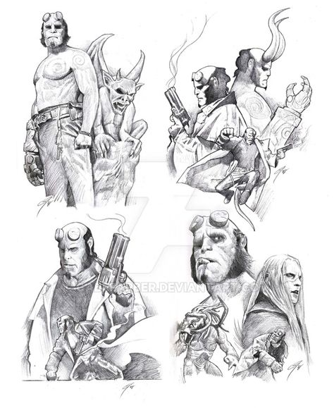 Hellboy Movie, Hellboy Tattoo, Hellboy Art, Monster Sketch, Movie Tattoo, Dark Creatures, Elves Fantasy, Some Sketches, Animation Art Sketches