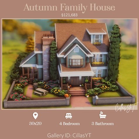 🍁🎃🍂AUTUMN FAMILY HOUSE🍂🎃🍁 | Patreon Sims 4 Family House, Autumn House, Autumn Is Coming, Sims 4 Family, Sims 4 House Building, My Sims, Building Illustration, Sims 4 House Design, Sims House Plans