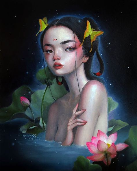 🎨 Just finished a new piece titled "Nucifera" for my upcoming May solo show with @futuregallerymi 🌸 PRINTS 👉🏼 LINK IN BIO 🌸 Happy D Artist, Happy D, Oil Color, Women Artists, Grunge Art, Painting People, Pop Surrealism, Artist Painting, Artist Art