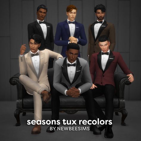 seasons tux recolors — by newbeesims Male Party Outfits, The Sims 4 Seasons, Sims 4 Seasons, Sims 4 Wedding Dress, Sims 4 Men Clothing, Sims 4 Male Clothes, Sims 4 Traits, Sims 4 Cas Mods, Party Outfit Men