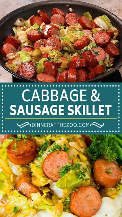 Cabbage And Sausage Skillet, Cabbage And Smoked Sausage, Cabbage Sausage, Cabbage Recipes Southern, Keto Cabbage, Cabbage Recipes Healthy, Sausage Skillet, Whole30 Dinner, Cabbage And Sausage