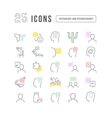 Set of linear icons of Psychology and Psychotherapy Psychology Icon Aesthetic, Cute Psychology Doodles, Psychology Doodles, Psychology Aesthetic Art, Psychology Icon, Highlighters Aesthetic, Windows Folder Icon, Psychology Aesthetic, Psychologist Logo