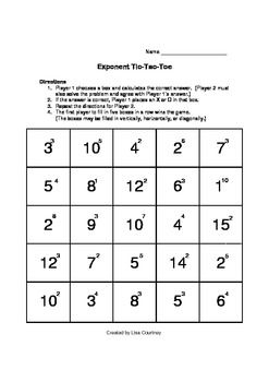 Exponent - Tic-Tac-Toe Game.    "This Exponent Tic-Tac-Toe Game / Activity is a great way for students to practice Exponents." Grade 6 Math, Sixth Grade Math, Math Number Sense, Fifth Grade Math, Math Intervention, Math About Me, 7th Grade Math, 8th Grade Math, Math Methods