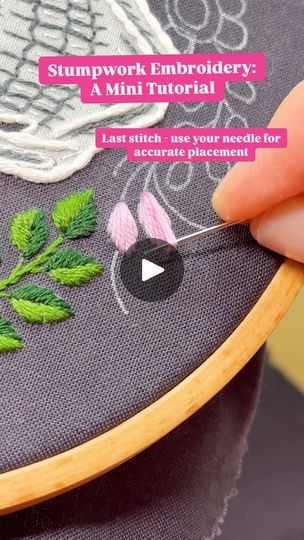 1.3K views · 290 reactions | Stumpwork Hand Embroidery Mini Tutorial. Three dimensional embroidery doesn’t have to be complicated! Here are a few steps for making a raised tulip bud: •
Add a few stitches for padding. •
Angle your satin stitches, alternating sides but always going into the same hole at the bottom of the bud. •
End with a long stitch down the center, using your needle as a laying tool to put it in <just> the right place.  • See? Easy peasy! Save and share this (and be sure you’re following me) so you can see the the full reveal of this seasonal pattern and kit in just a few days!
• •
•
•
•
#embroiderystitches
#3dembroidery
#raisedembroidery
#stumpwork
#satinstitch
#dmcthreads
#embroiderythread
#embroideryfloss
#ihavethisthingwiththread
#stitchersgonnastitch
#modernembroidery Raised Satin Stitch Embroidery, Satin Stitch Embroidery Tutorial, Tulip Bud, Dimensional Embroidery, Embroidery Mini, Long Stitch, Mini Tutorial, Needle Work, Modern Embroidery