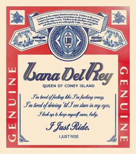 Lana Del Rey lyrics to my FAVE SONG of hers 'Ride'. LOVE LANA!!!!! ❤️❤️❤️ Lana Del Rey Ride, Americana Aesthetic, Lana Del Rey Lyrics, Dorm Posters, Lyric Poster, Brooklyn Baby, Vintage Americana, Lana Del Ray, Coney Island