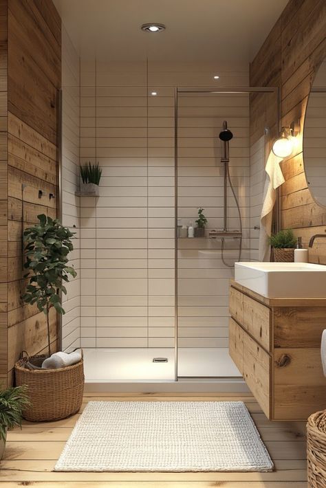 29 Little Cabin Bathroom Ideas That Make Small Spaces Shine 12 Swedish Cabin Interior, Nordic Bathroom Scandinavian Style, Small Cabin Bathroom, Cabin Interiors Rustic, Bathroom Scandinavian Style, Nordic Style Bathroom, Cabin Bathroom Ideas, Apartment Bathroom Design, Nordic Bathroom