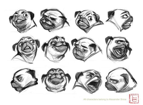 Embedded image Tb Choi, Character Expressions, Dog Caricature, Pug Illustration, Dog Expressions, Pug Art, Drawing Expressions, Sketch Inspiration, Game Character Design