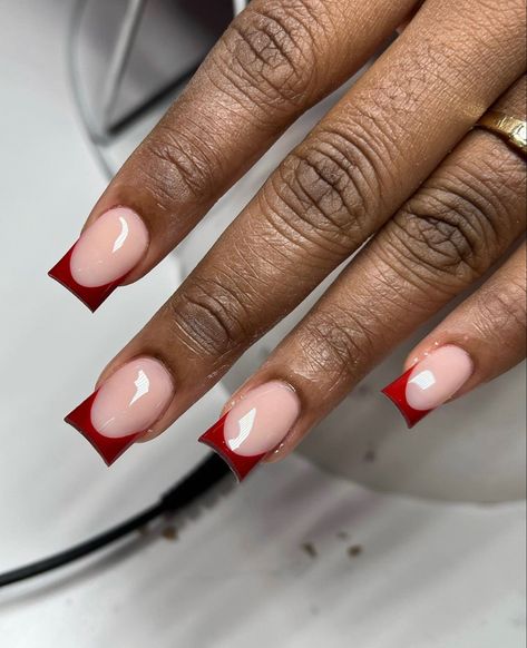 Short Red Nails, Red French Tip, Short French Tip Nails, Long Red Nails, Hippie Nails, Red French, Hard Nails, Glamour Nails, Nail Designs Valentines