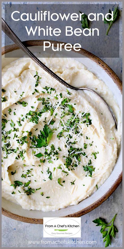 Cauliflower White Bean Puree is the perfect stand-in for decadent mashed potatoes!  Cream cheese makes it creamy while white beans add that touch of thickening and body you crave in a mashed potato substitute--all while keeping it low-carb! #cauliflower #cauliflowerrecipes #cauliflowerpuree #cauliflowermash #lowcarb White Bean Mashed Potatoes, Mashed Potatoes Cream Cheese, Mashed Potato Substitute, Potatoes Cream Cheese, Low Carb Beans, Salad Lovers, Zumba Workouts, Potato Substitute, White Bean Puree