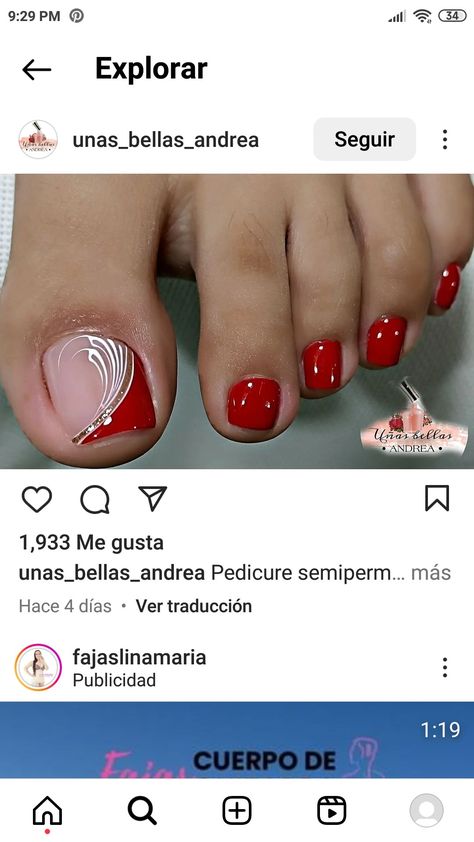 Toenail Christmas Designs, Pedicure Red Toenails, Red Nails And Toes, Christmas Toenails Pedicures, Red Pedicure Ideas, Red Pedicure, Easy Toe Nail Designs, Red Toenails, Feet Nail Design